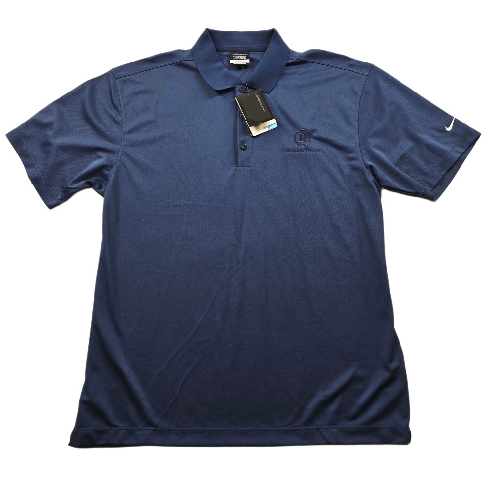 Nike Golf Polo Shirt Mens Large Navy‎ Blue Polyester Dri-FIT Co. Logo NEW